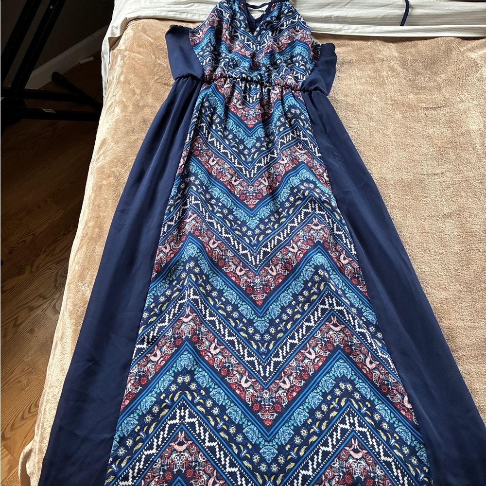 Maurices Navy Blue and Multicolor Maxi Dress